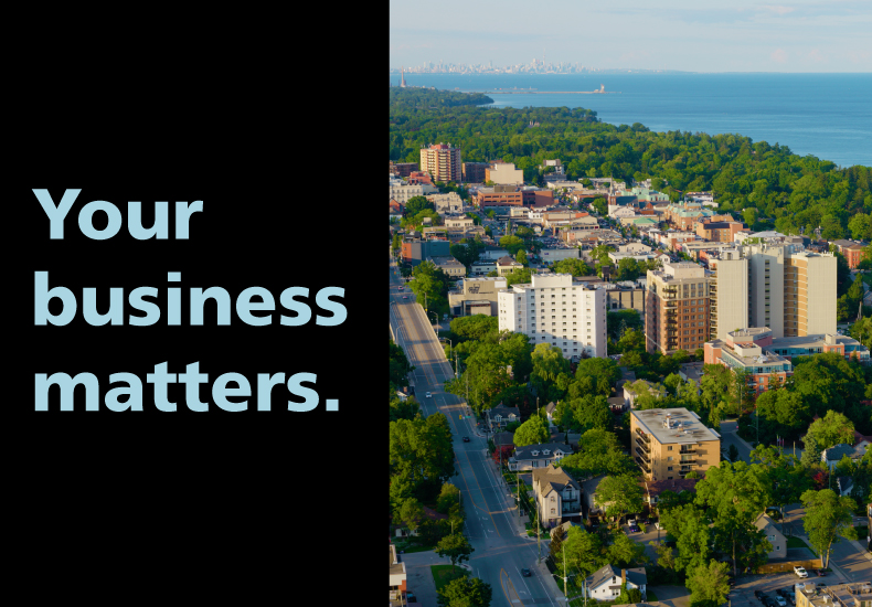 Your business matters. Aerial view of Downtown Oakville