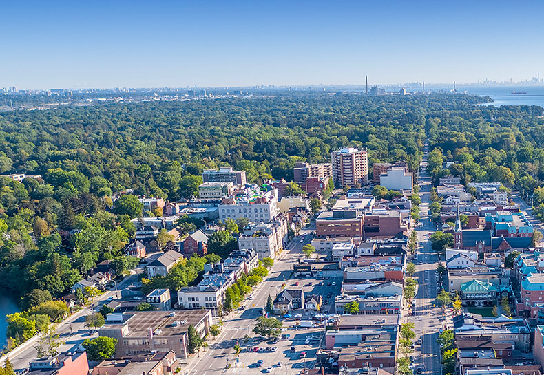 Aerial image of downtown Oakville.